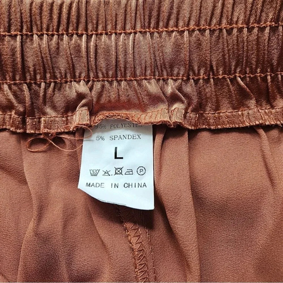 Relaxed Silk Drawstring Waist Rust Joggers Yoga Lounge Pants With  Side Pockets - Picture 6 of 7